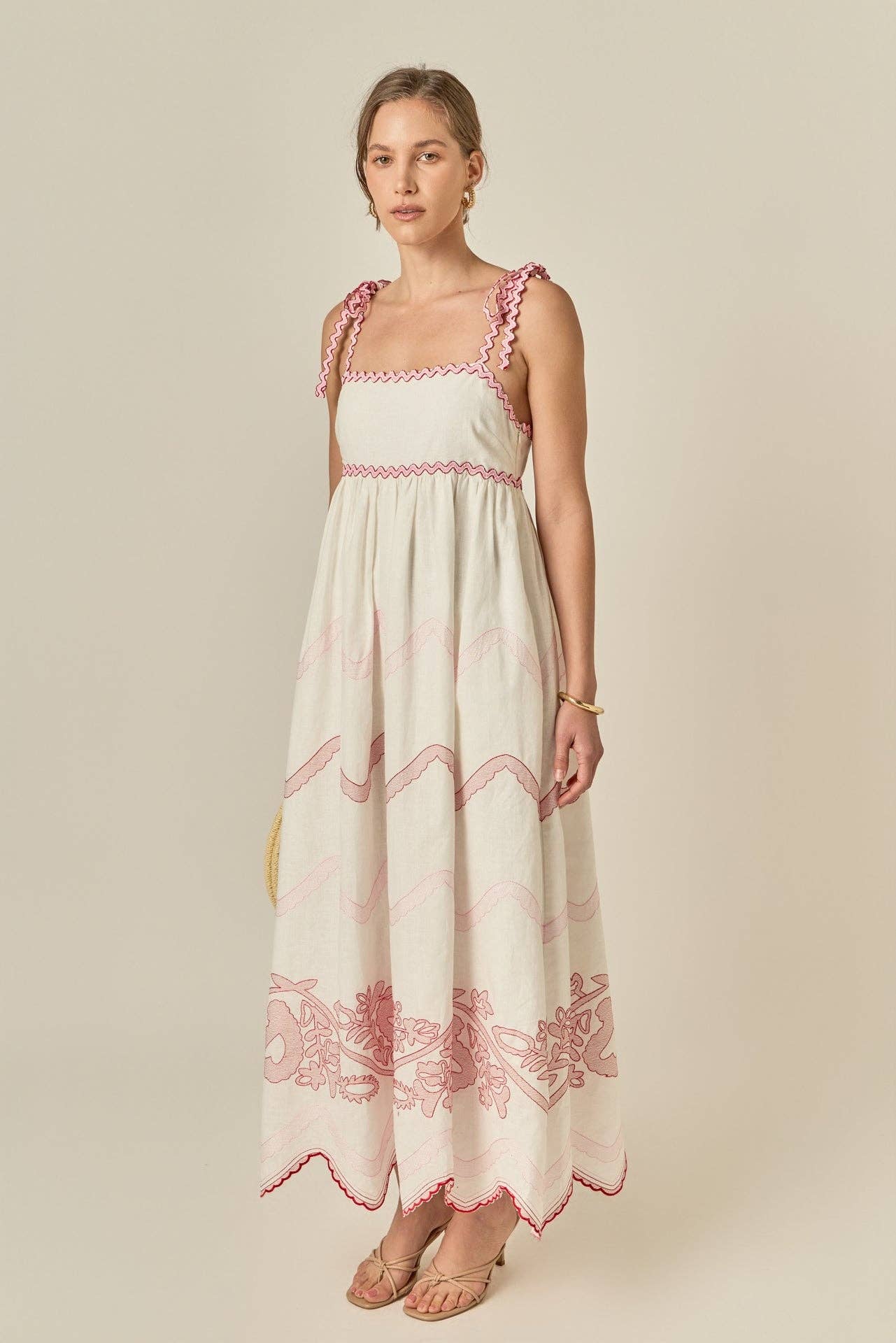 The Elodie Embroidered Maxi Dress - White Pink - English Factory