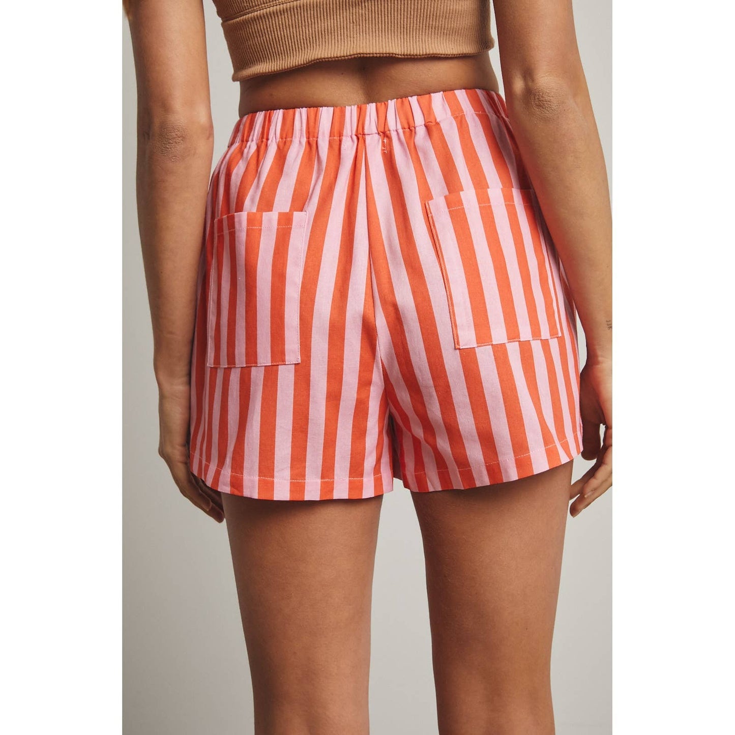 Striped Cotton Shorts - Orange/Pink