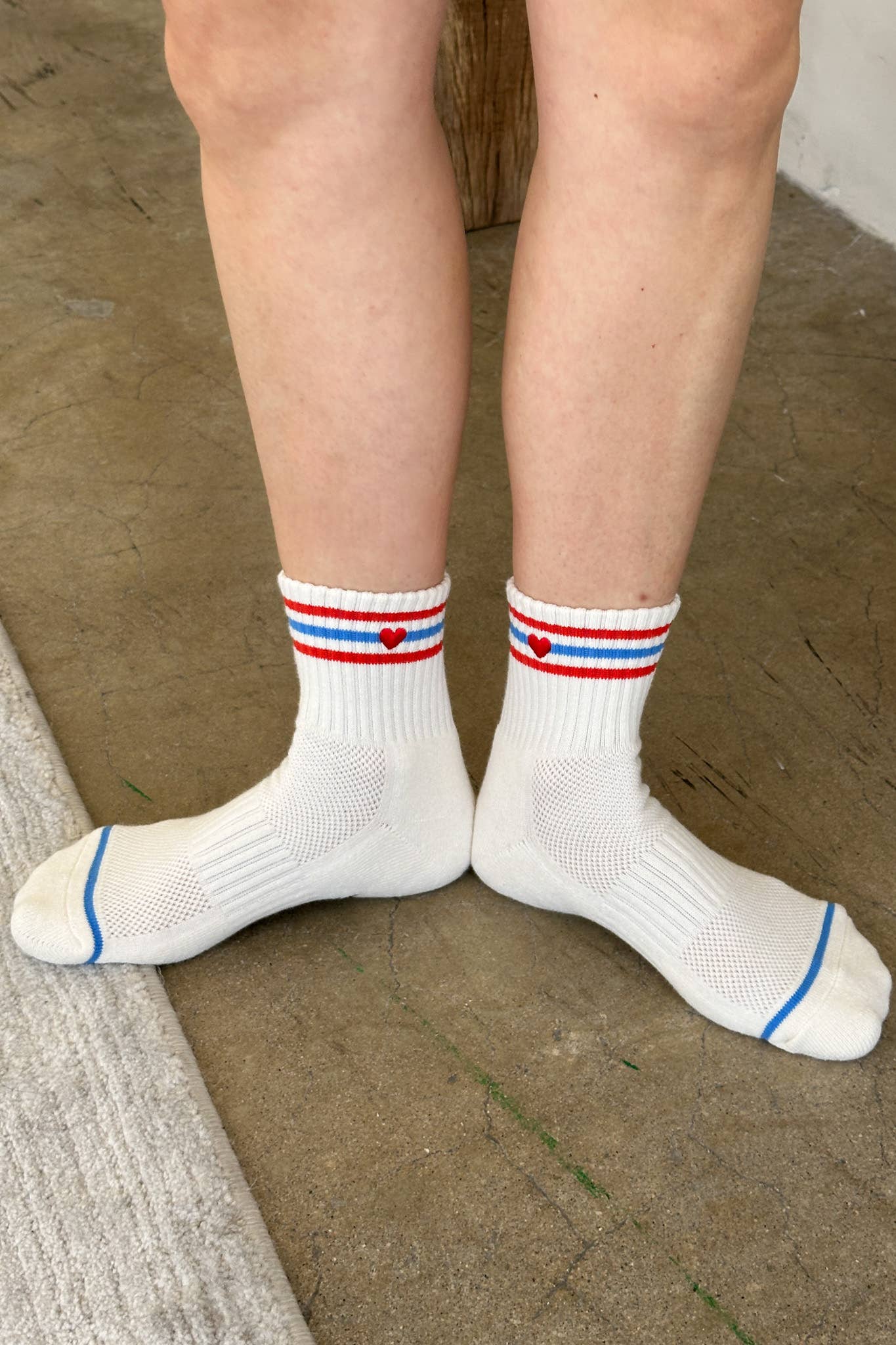 Embroidered Girlfriend Socks - Red, White Heart
