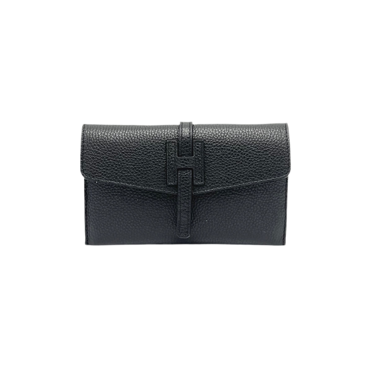 Genuine Leather H Wallet, Made in Italy - Navy