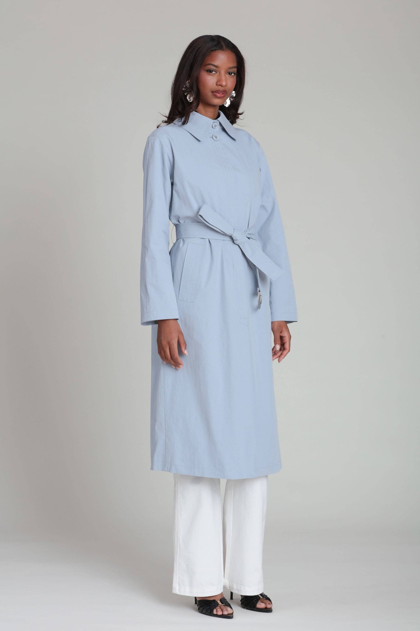 Minimalist Cotton Nylon Trench Coat - Sky