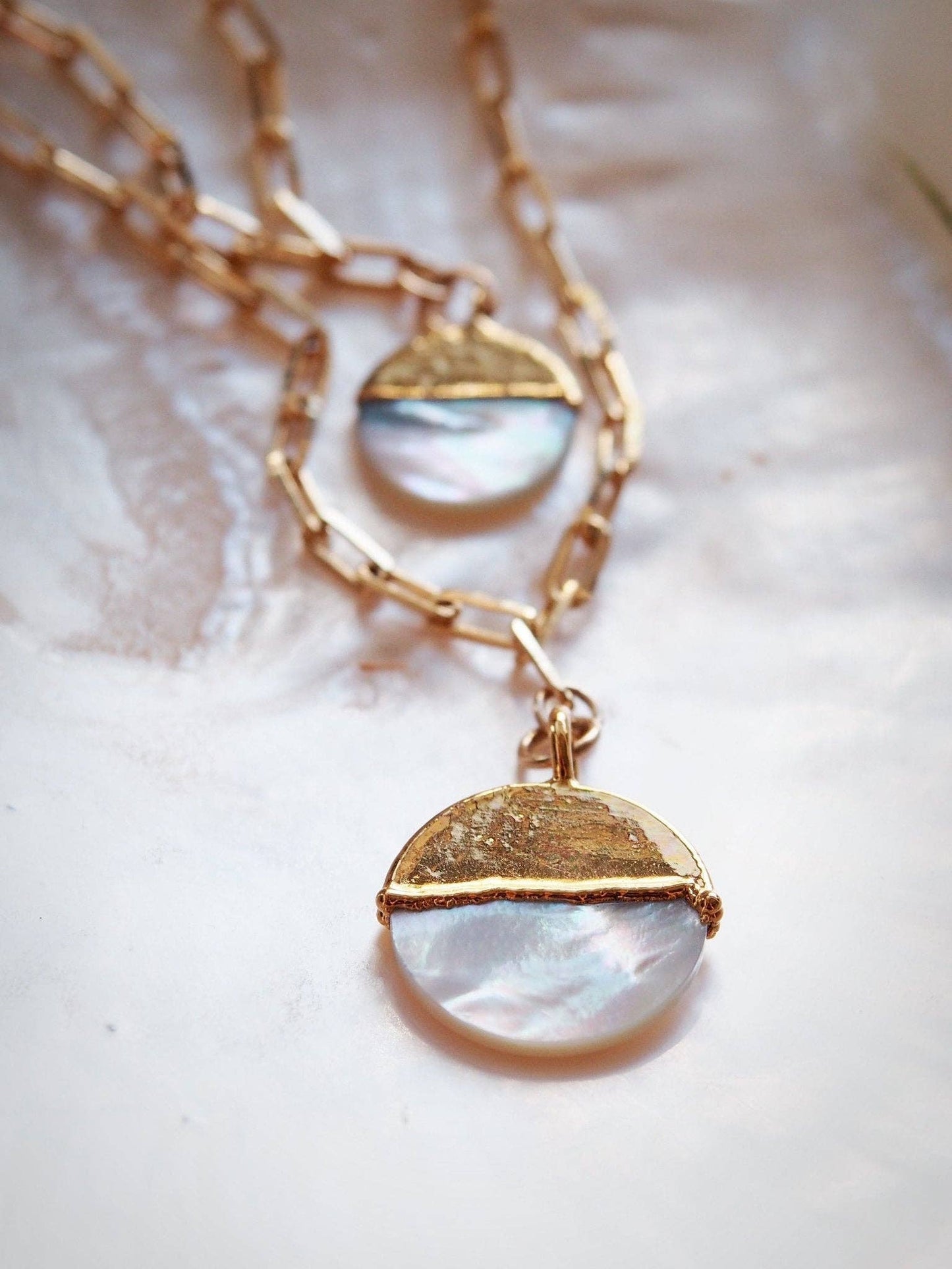 Mother of Pearl Gold Filled Coin Charm Necklace - 18 + 2 Inches - 22mm