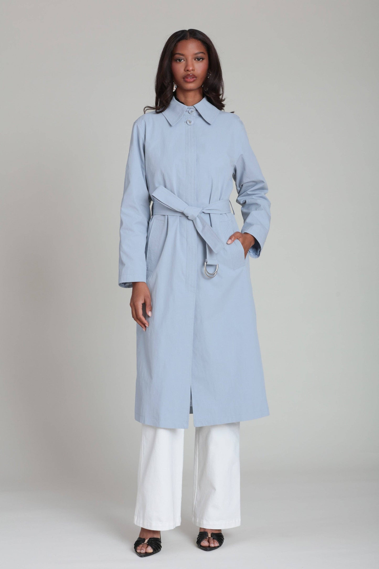 Minimalist Cotton Nylon Trench Coat - Sky