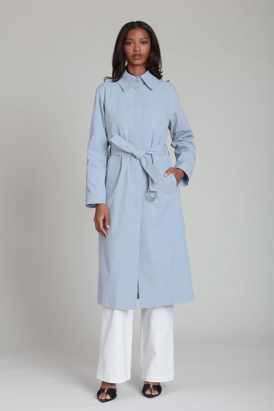 Minimalist Cotton Nylon Trench Coat - Sky