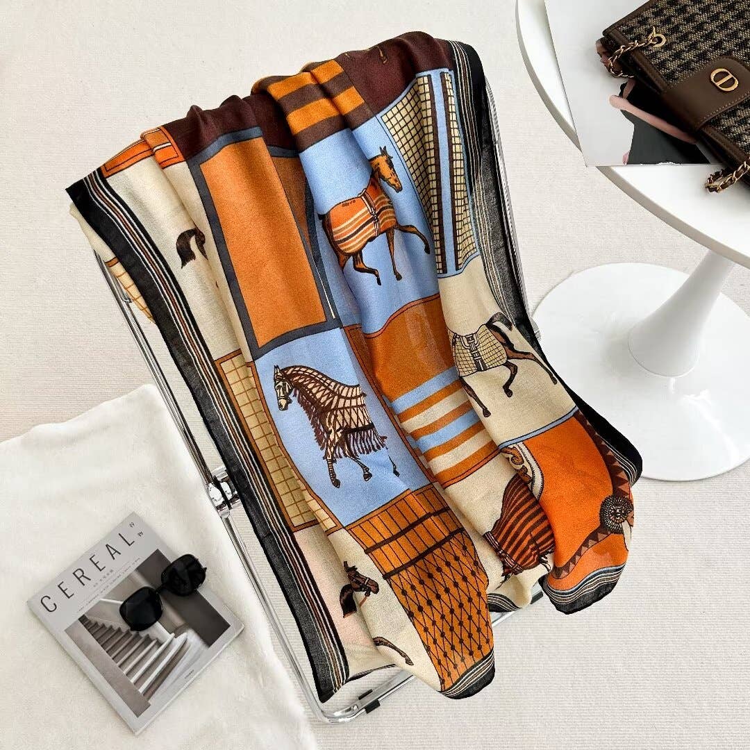 Equestrian Blue + Orange Scarf