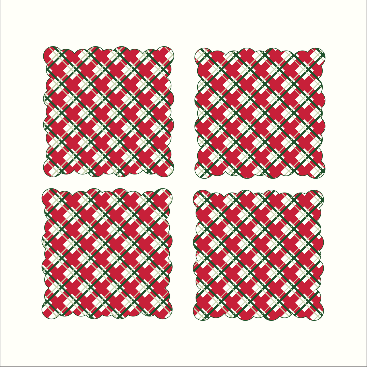 Holiday Plaid Linen Cocktail Napkins - Set of 4