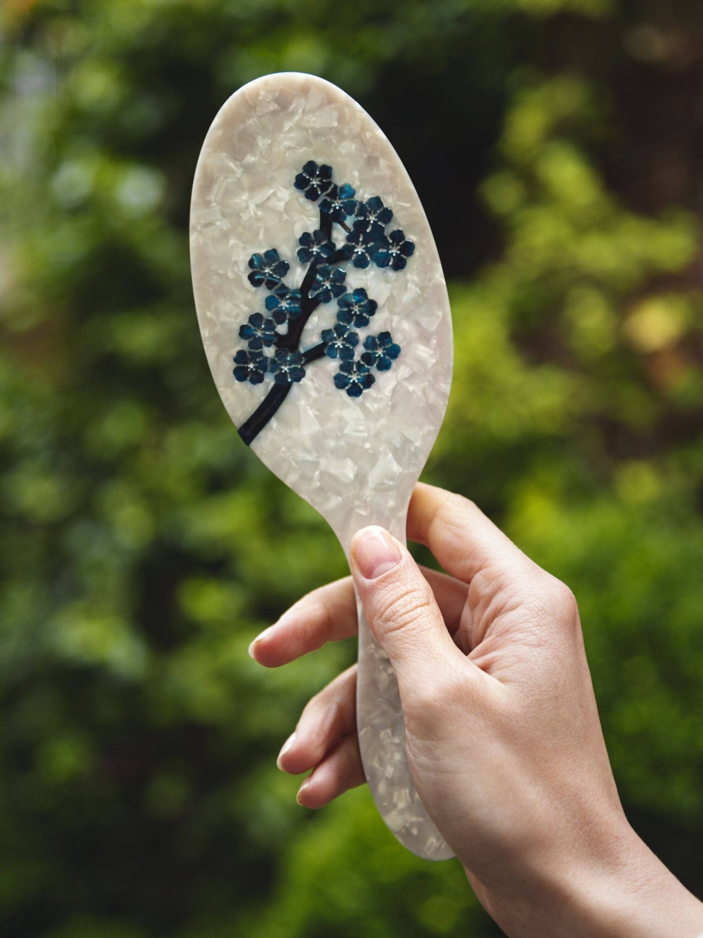 Hand-painted White Sakura Blossom Hair Brush