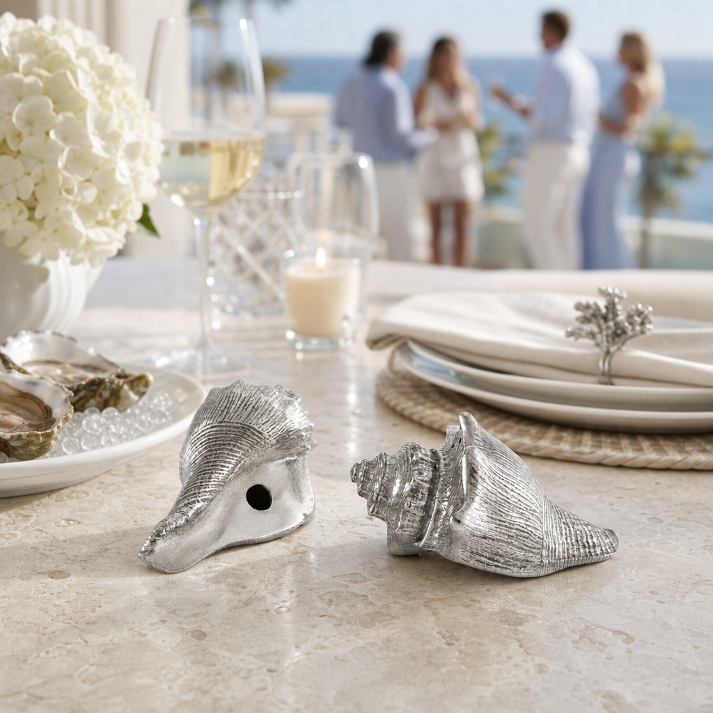 Pewter Conch Shells Salt & Pepper Set