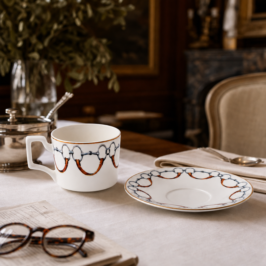 Wellington Bit Pattern Bone China Cup and Saucer