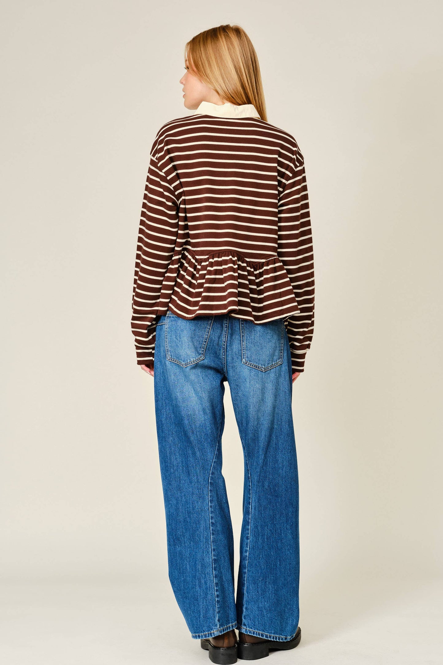 Flare Polo Sweatshirt Brown Stripes