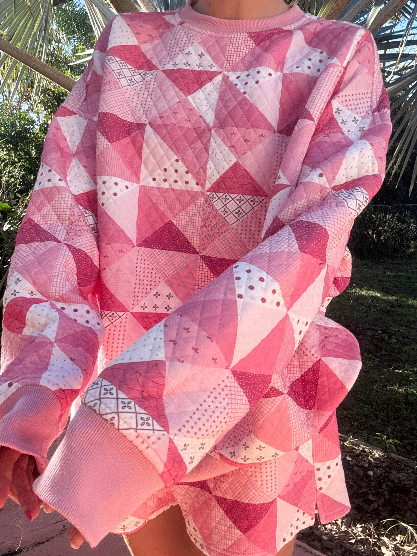 Pink Patchwork Quilted Sweatshirt