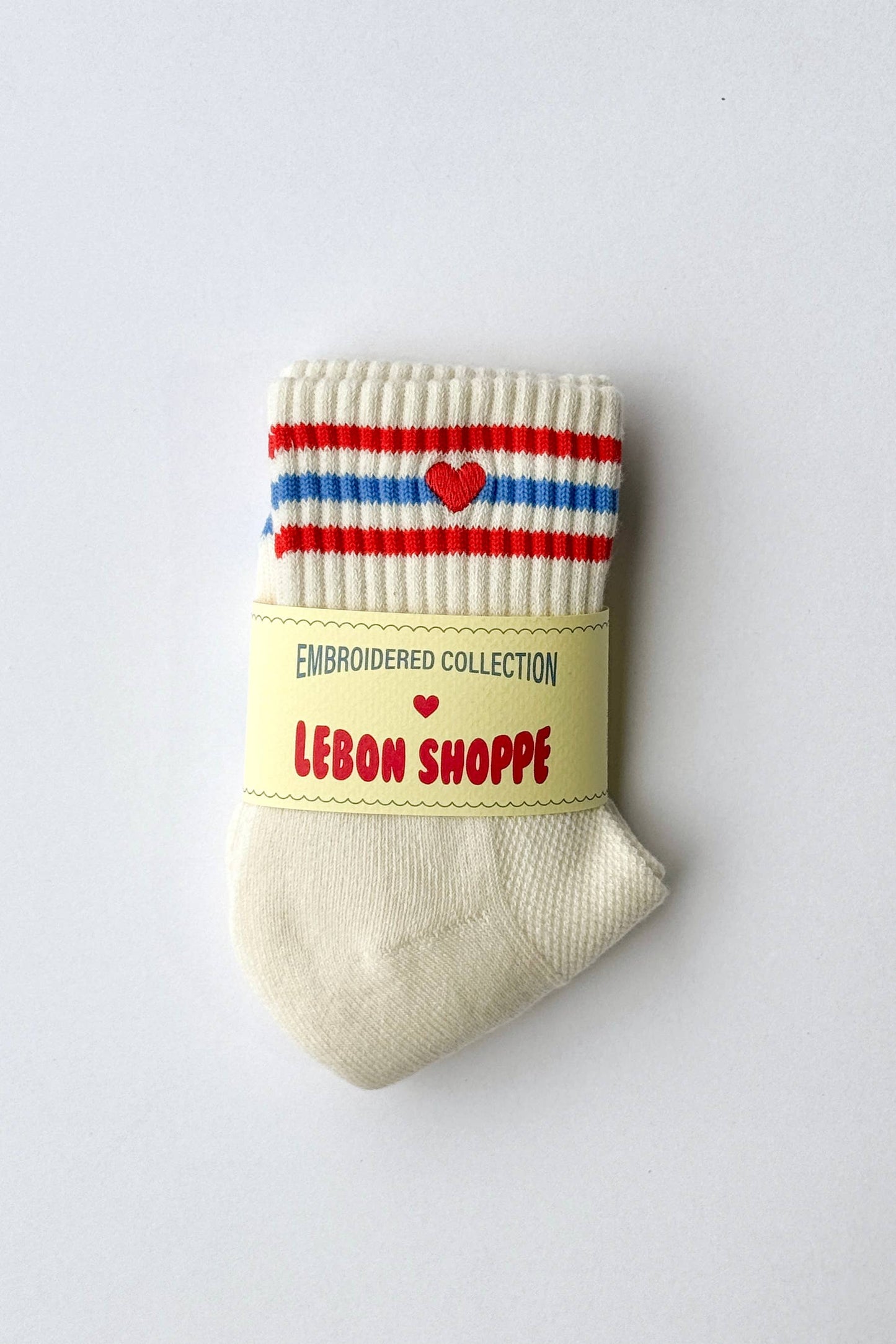 Embroidered Girlfriend Socks - Red, White, Blue Heart