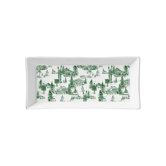Ceramic Serving Tray - Green Skiing Toile