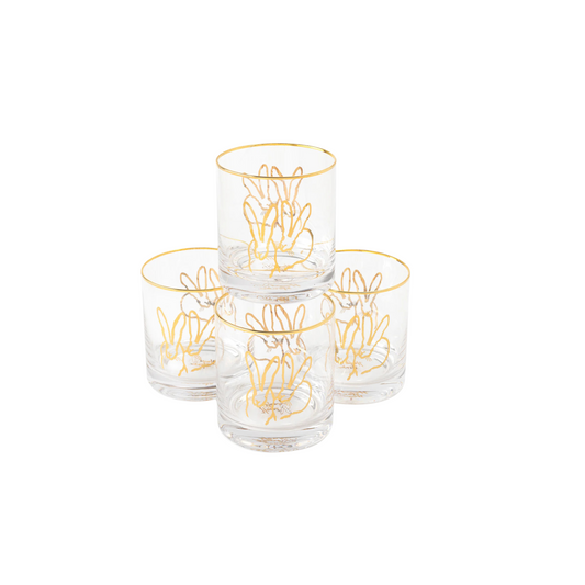 Double Bunny Old-Fashioned Glasses Set of 4 - Clear - Hunt Slonem Hop Up Shop