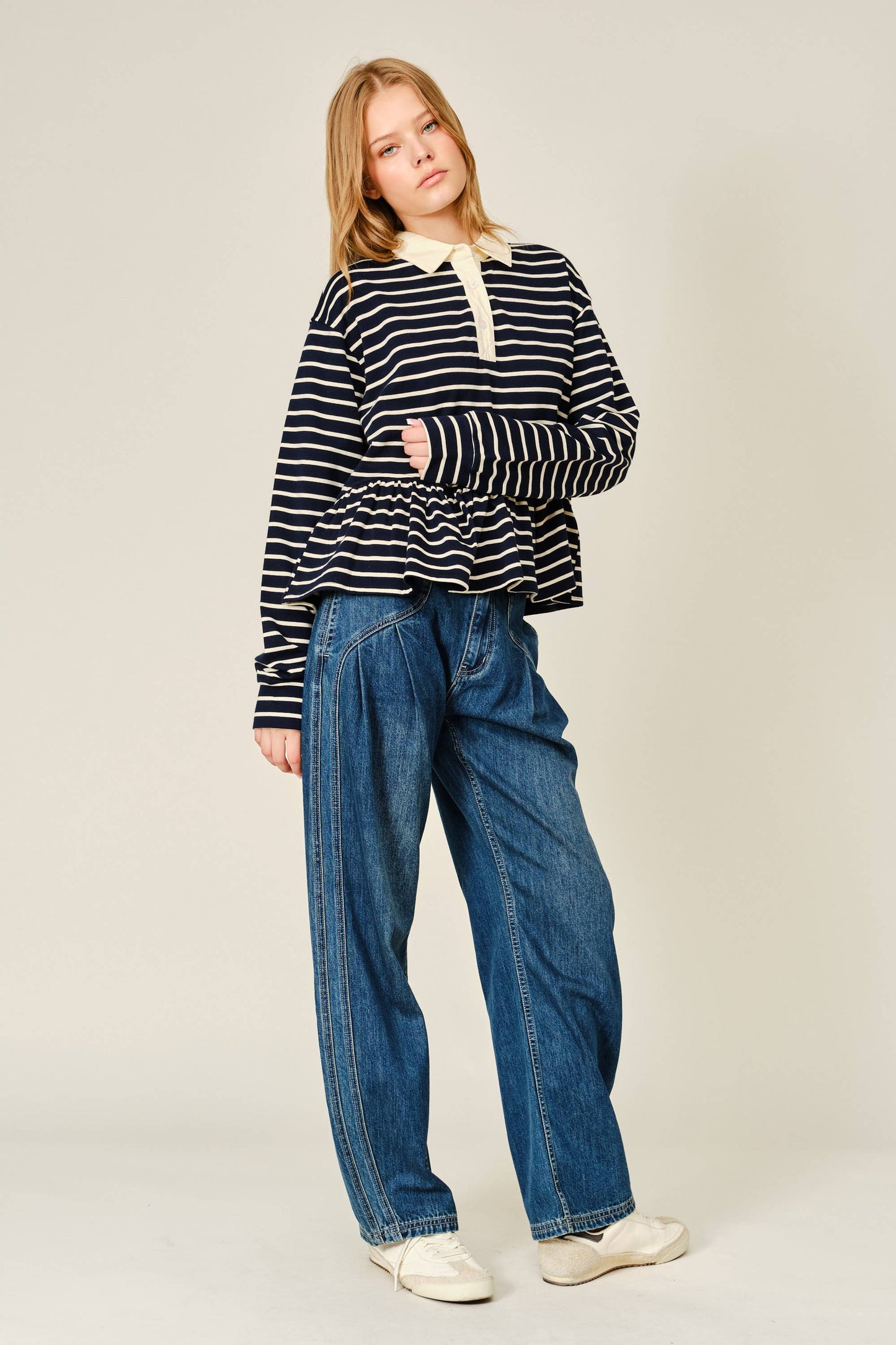 Flare Polo Sweatshirt Navy Stripes