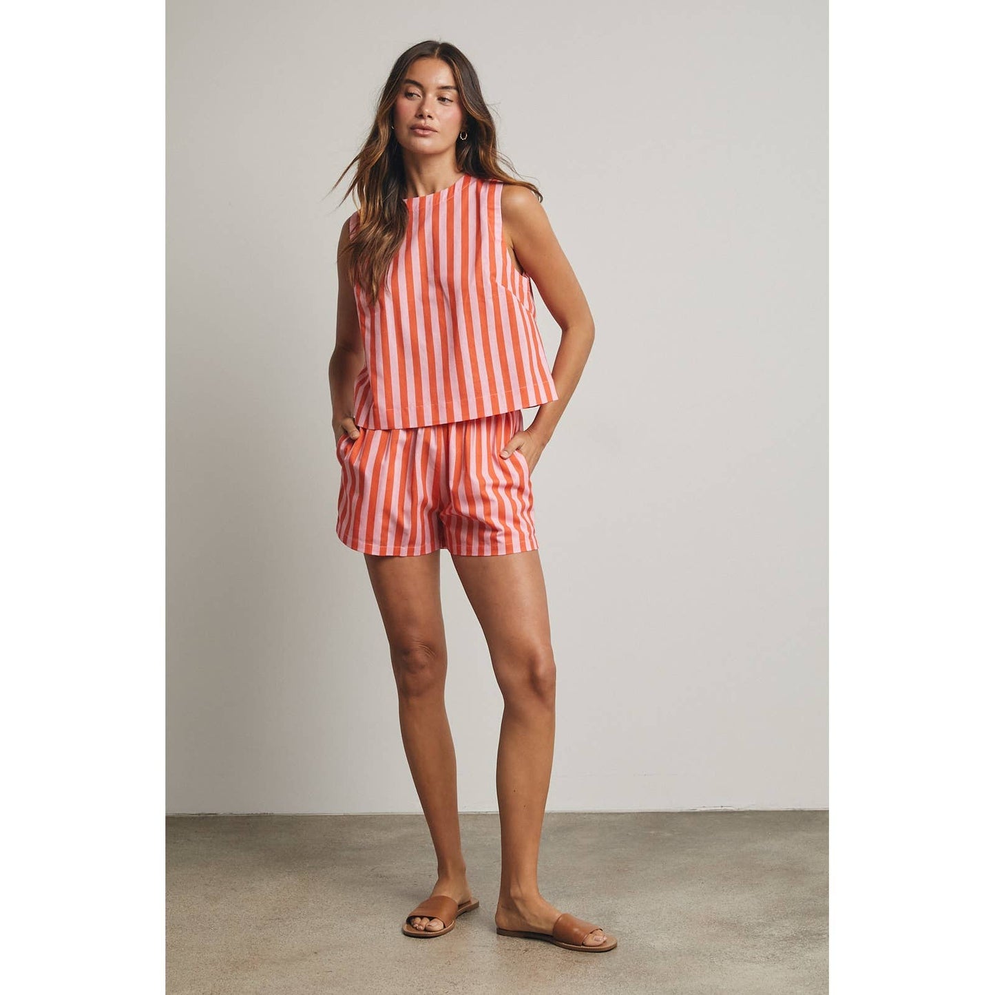 Striped Cotton Tank Top - Orange/Pink