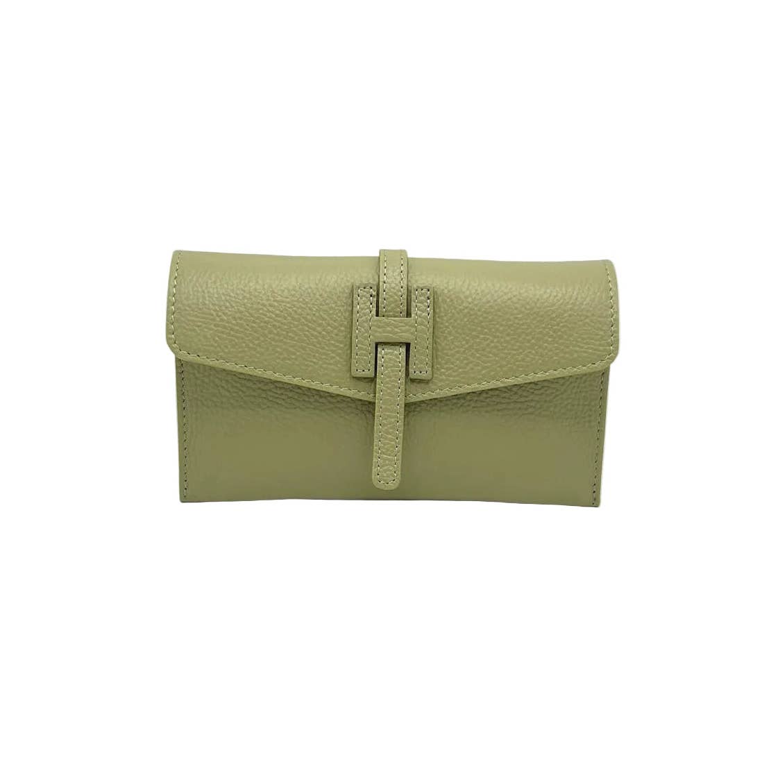 Genuine Leather H Wallet, Made in Italy - Navy