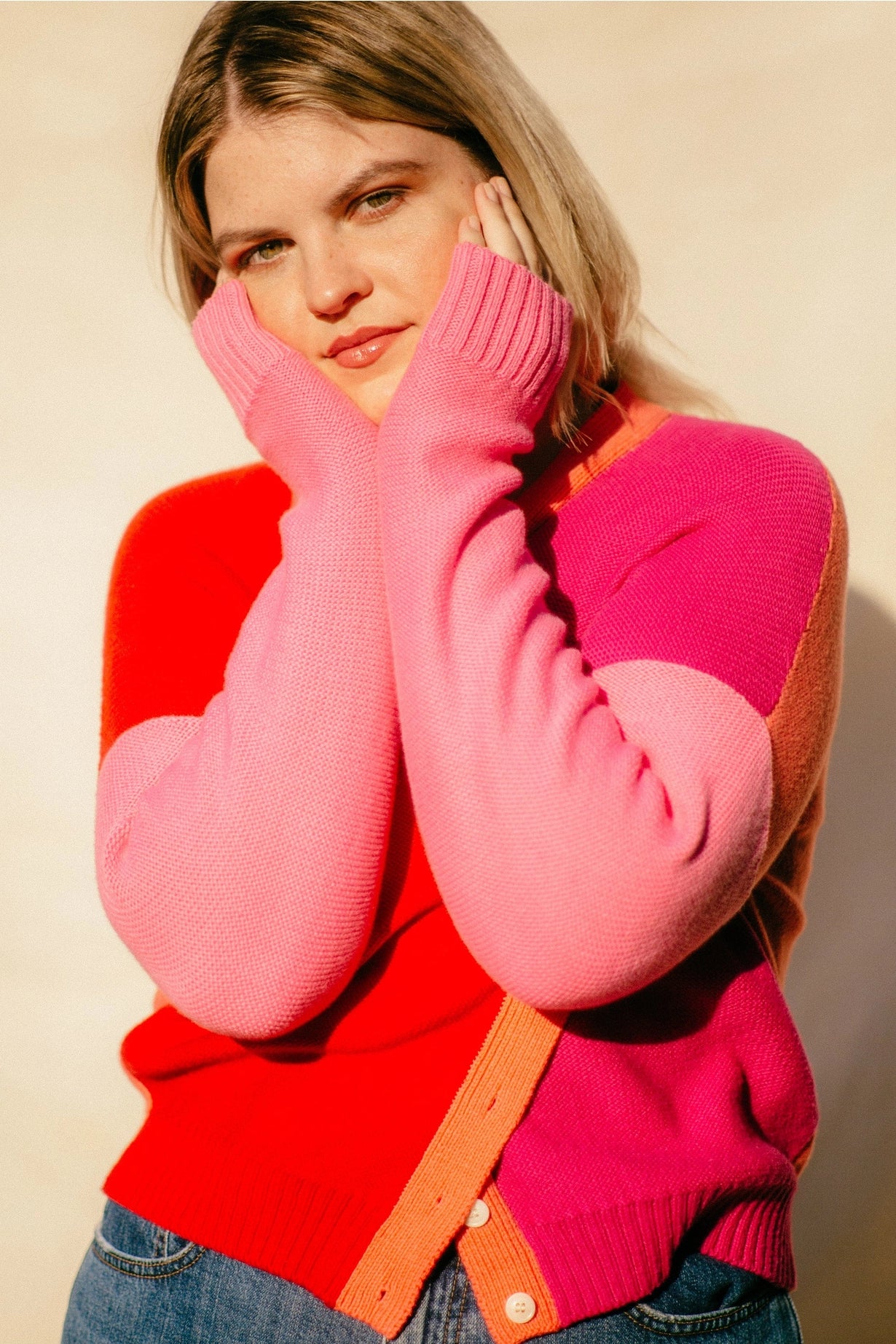 Colorblock Cardigan - Pink + Orange - Soft Haus