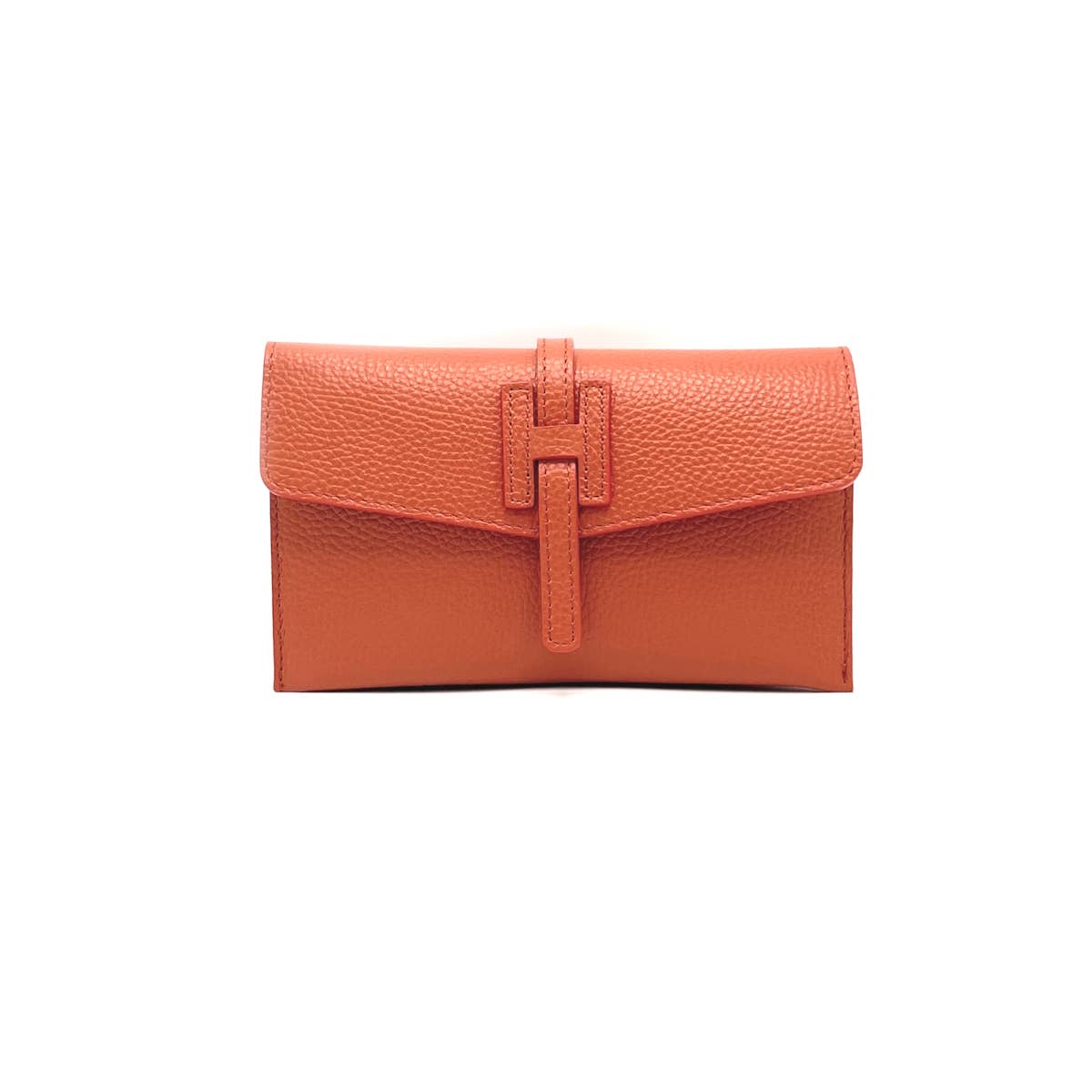 Genuine Leather H Wallet, Made in Italy - Navy