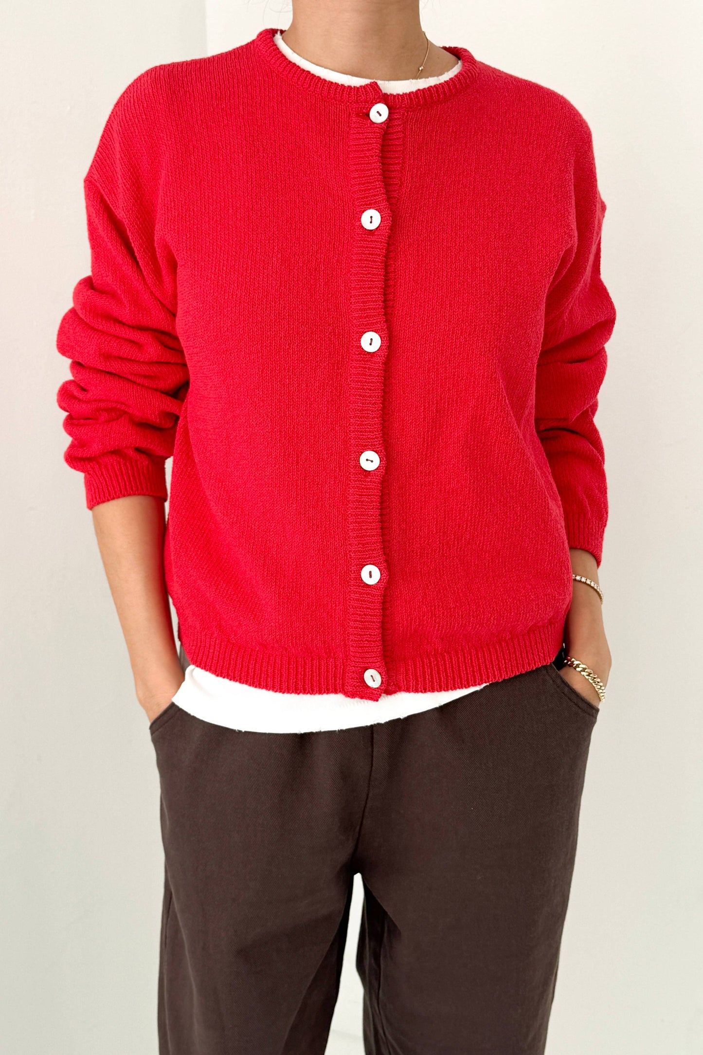 Cotton Leila Cardigan - Red - Le Bon Shoppe