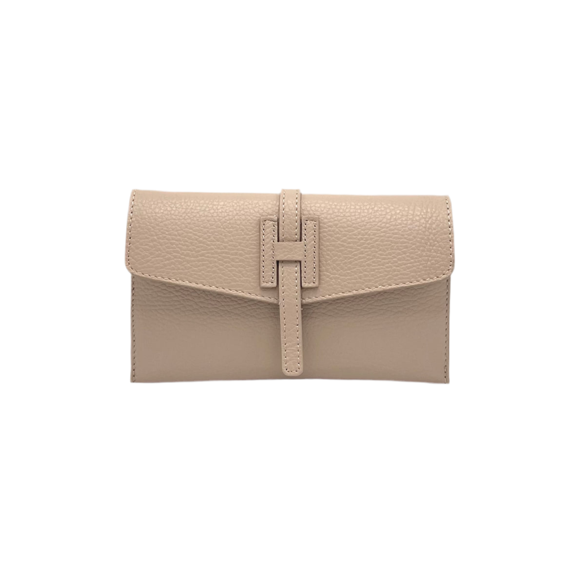 Genuine Leather H Wallet, Made in Italy - Olive