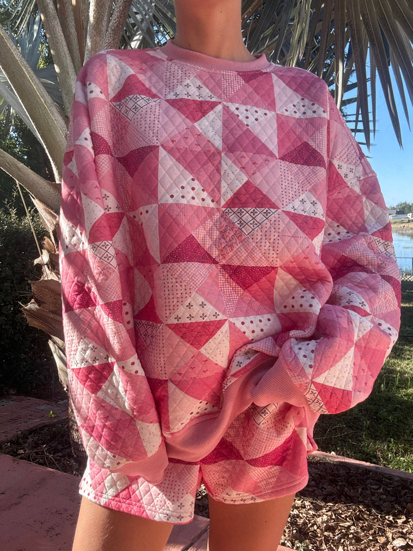 Pink Patchwork Quilted Sweatshirt