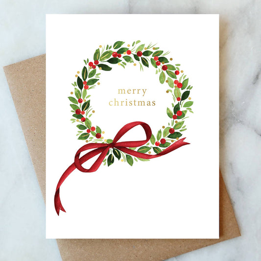 Berry Holly Wreath Holiday Card - Abigail Jayne Design