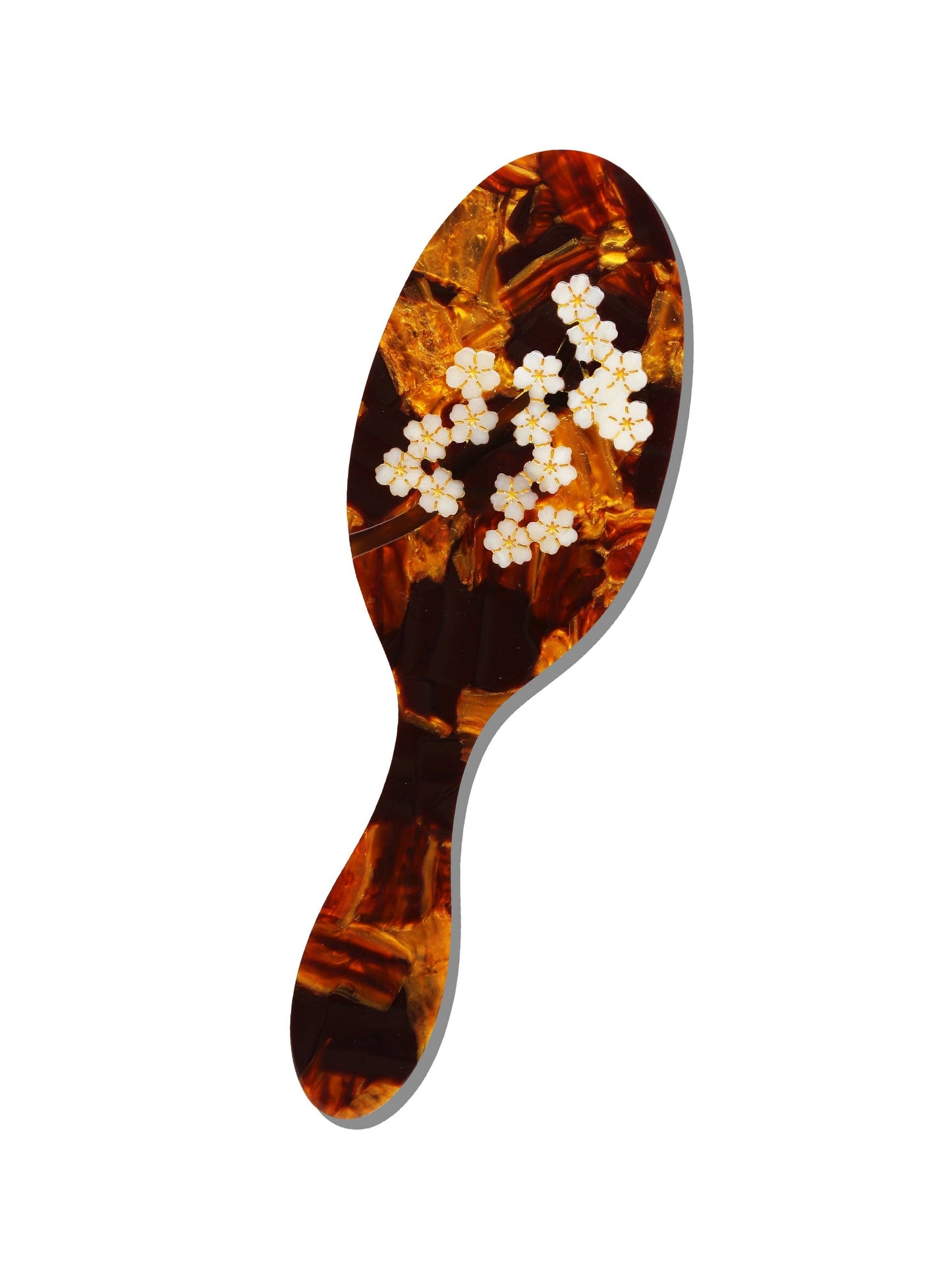 Hand-painted Brown Sakura Blossom Hair Brush