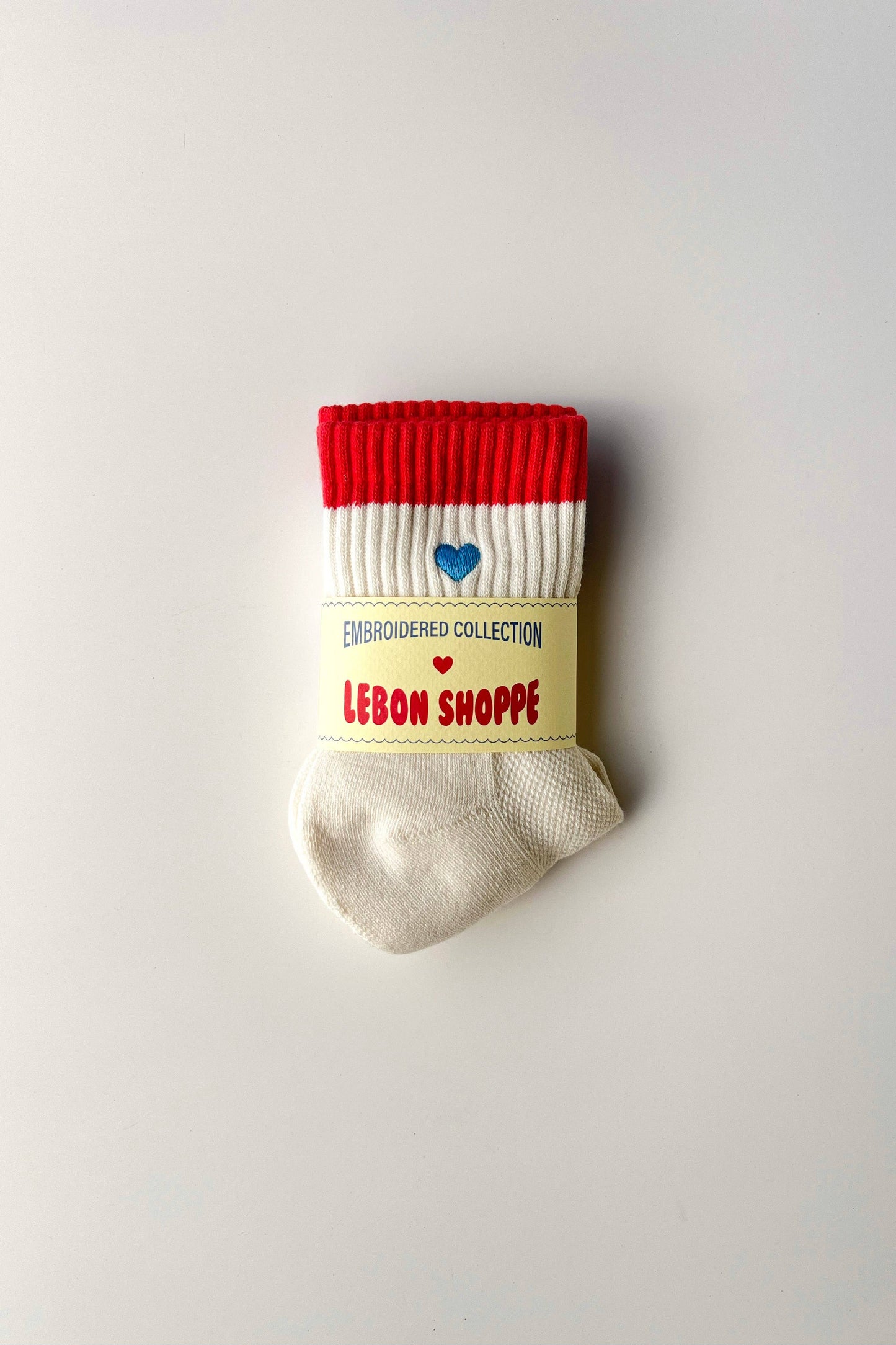 Embroidered Color Block Girlfriend Socks - Blue, Red + Heart