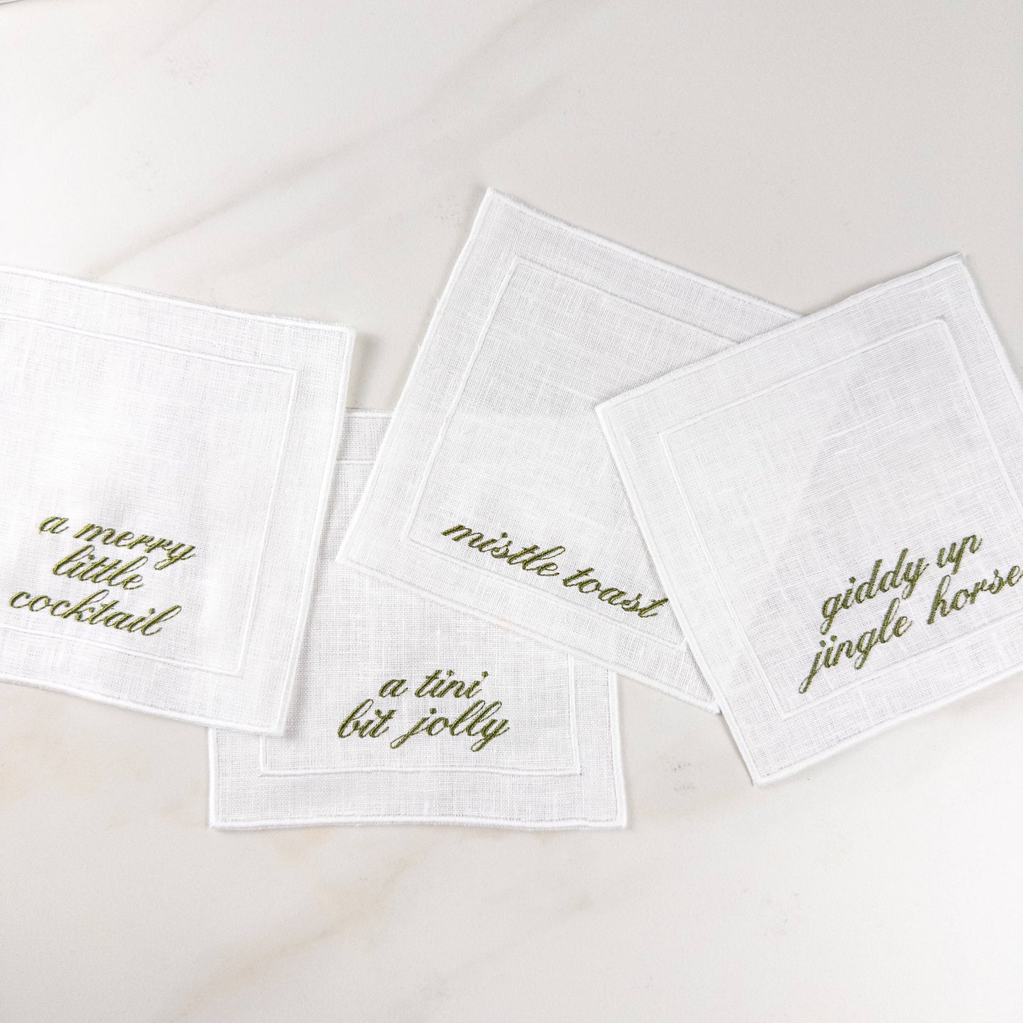 Christmas Sayings Embroidered Cocktail Napkin Set