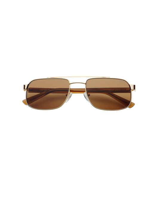 Vesper Unisex Aviator Sunglasses - Gold + Solid Brown - FREYRS