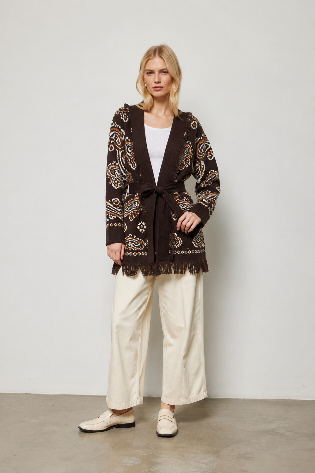 Boheme Paisley Wrap Cardigan - Brown