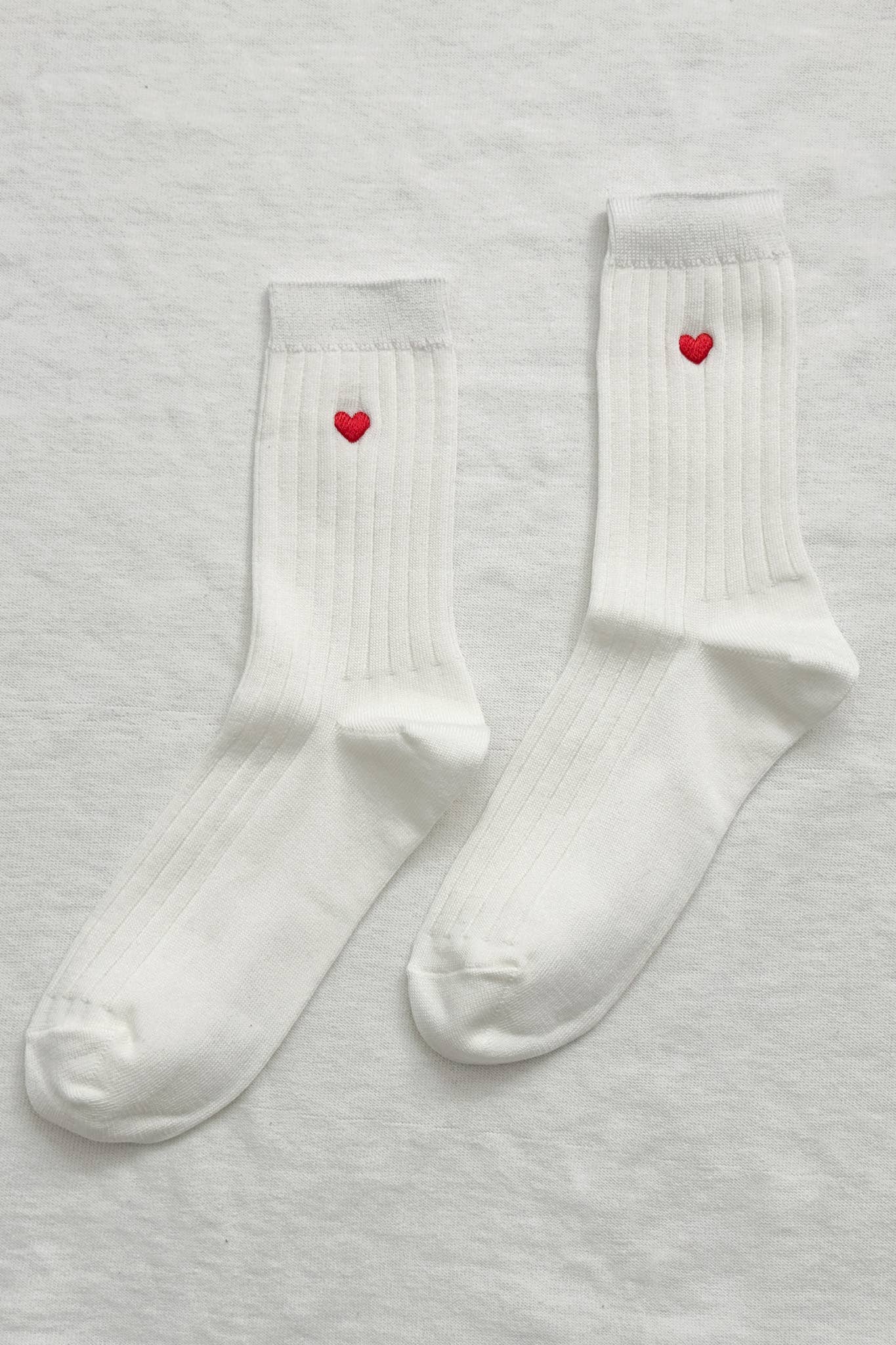 Embroidered Her Socks - Cotton Rib - Classic Red + Heart