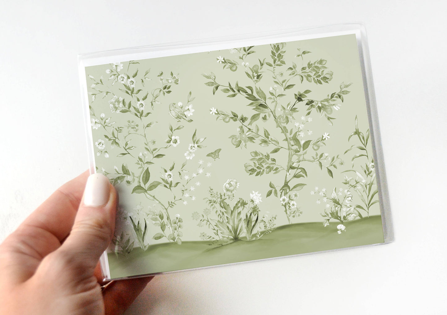 Green Floral Chinoiserie Notecards - Set of 8