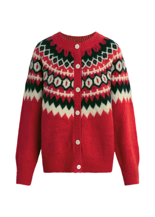 The Snowed In Cardigan - Red Fairisle - Favorite Daughter