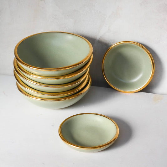 Sage Green Ring Dish Handmade Pottery with Gold