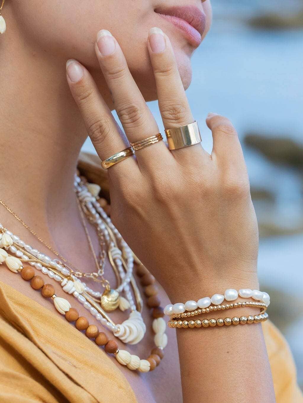 White Pearl Bracelet with Adjustable Gold Chain