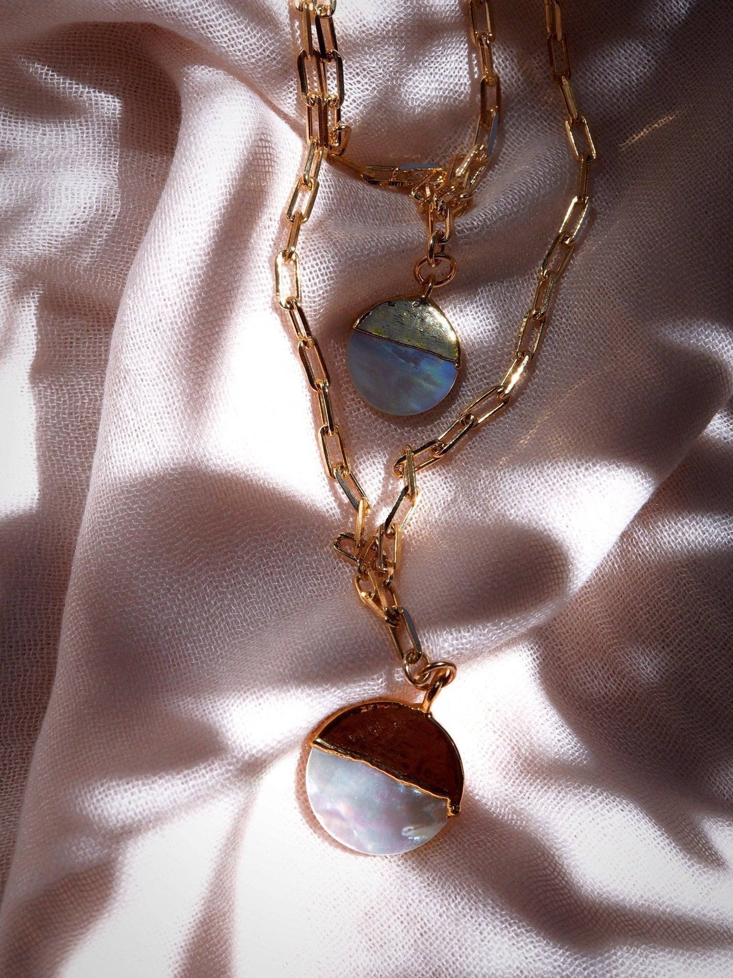 Mother of Pearl Gold Filled Coin Charm Necklace - 18 + 2 Inches - 22mm