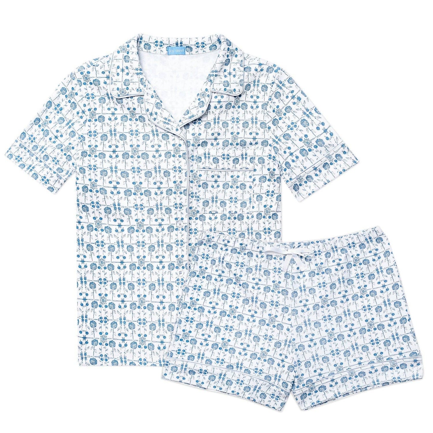 Hydrangeas Women’s Button Front Short Pajama Set Coastal Bloom - Joy Street