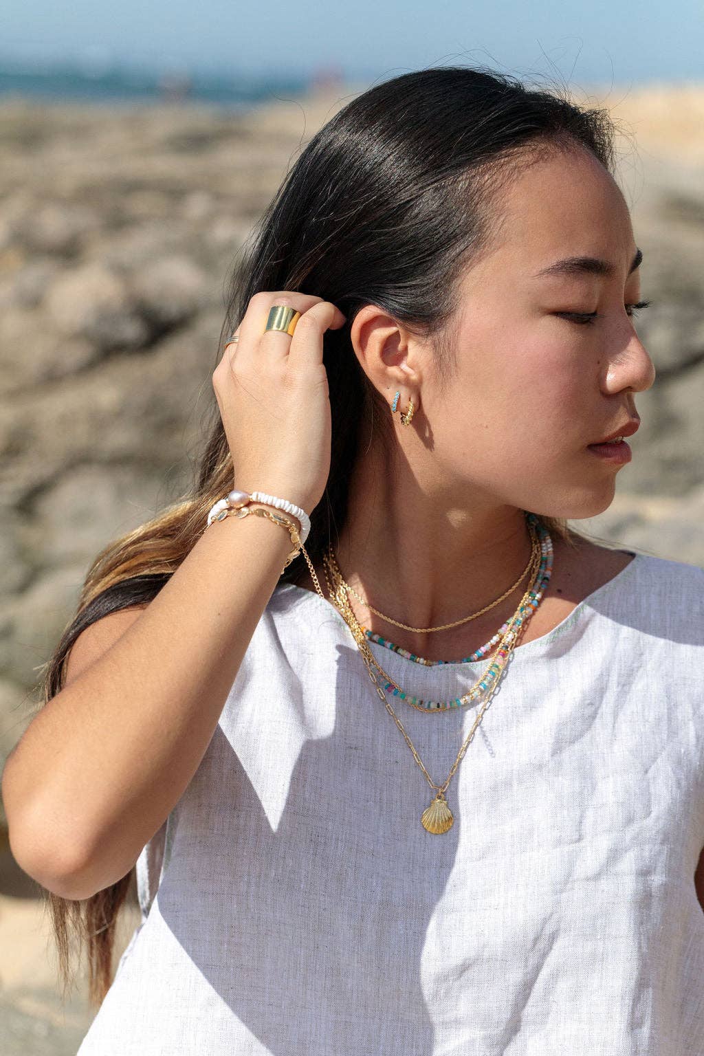 Gold Scallop Shell Necklace - 18 in