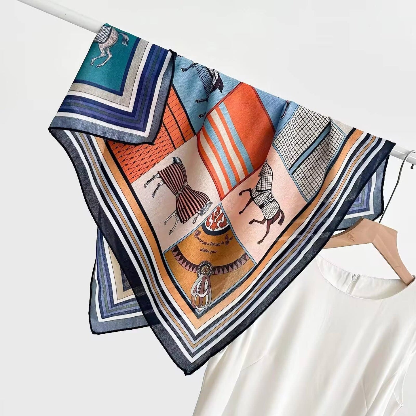 Orange Show Horse Reversible Square Double Sided Scarf