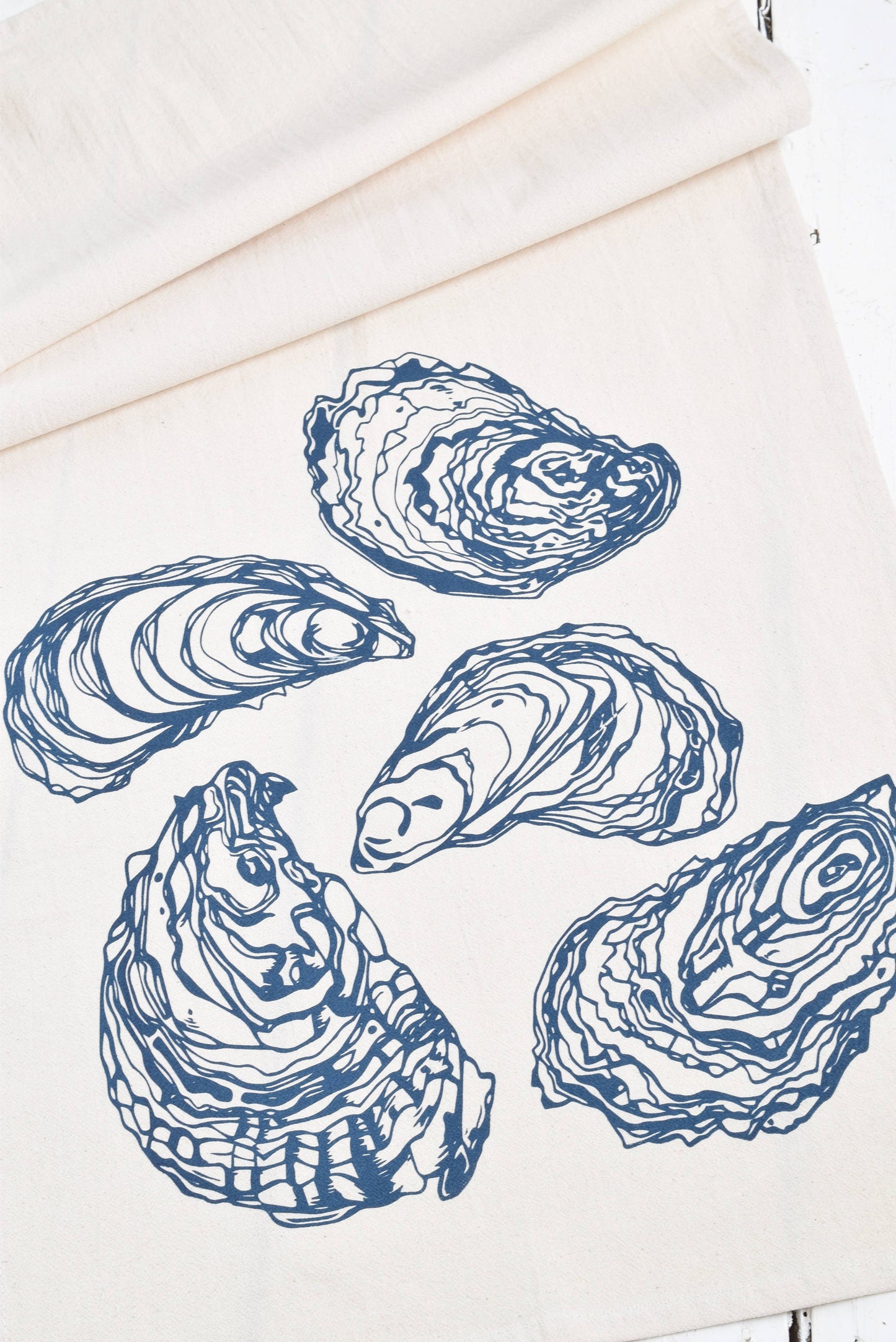 Oyster Tea Towel in Navy Blue - Organic Cotton - Sea Shell