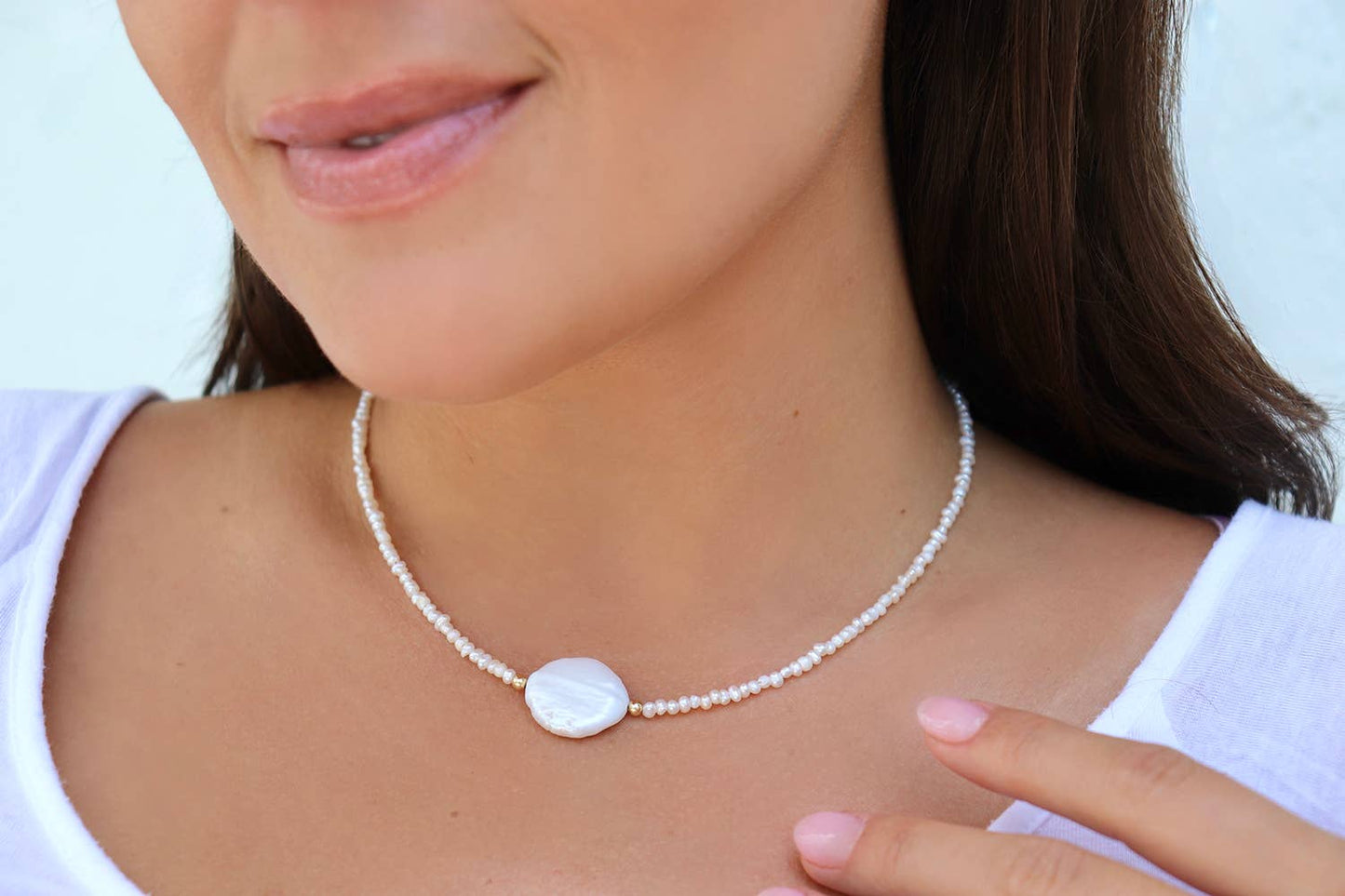 Mystic Coin Pearl Gem Necklace Freshwater Pearl - GOLD FILL - Kaylie Dawn