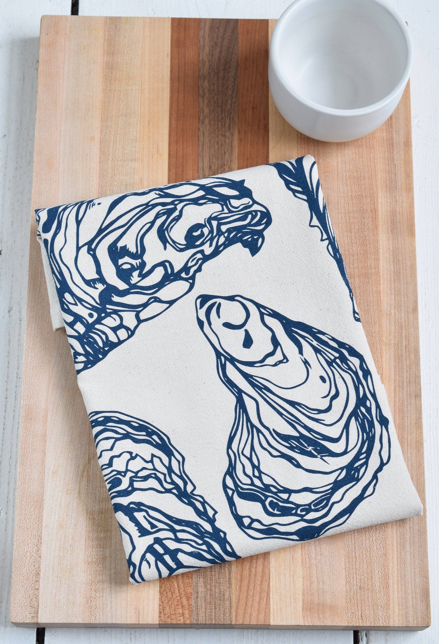Oyster Tea Towel in Navy Blue - Organic Cotton - Sea Shell