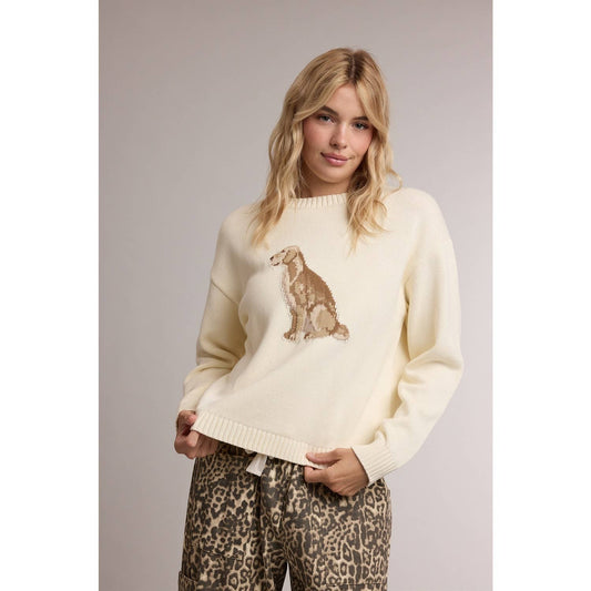 Golden Retriever Knit Crewneck Sweater - Cream