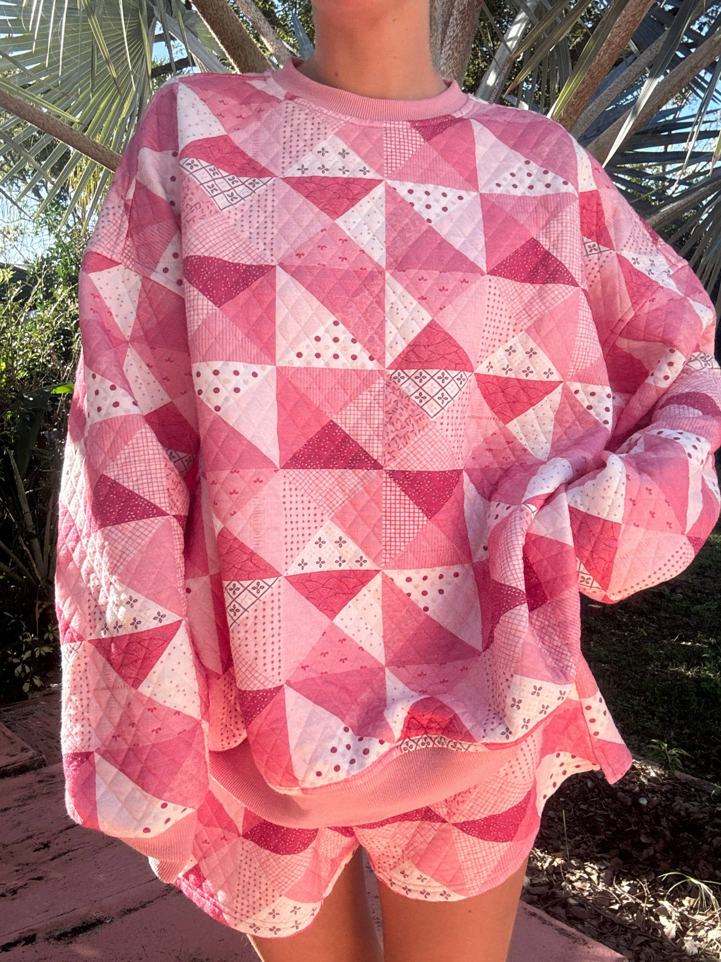 Pink Patchwork Quilted Sweatshirt