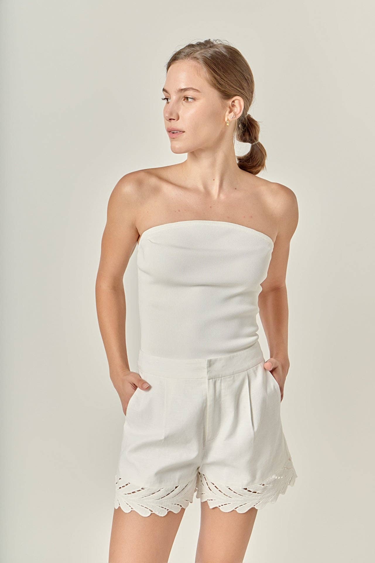 Embroidered Shorts - White - English Factory