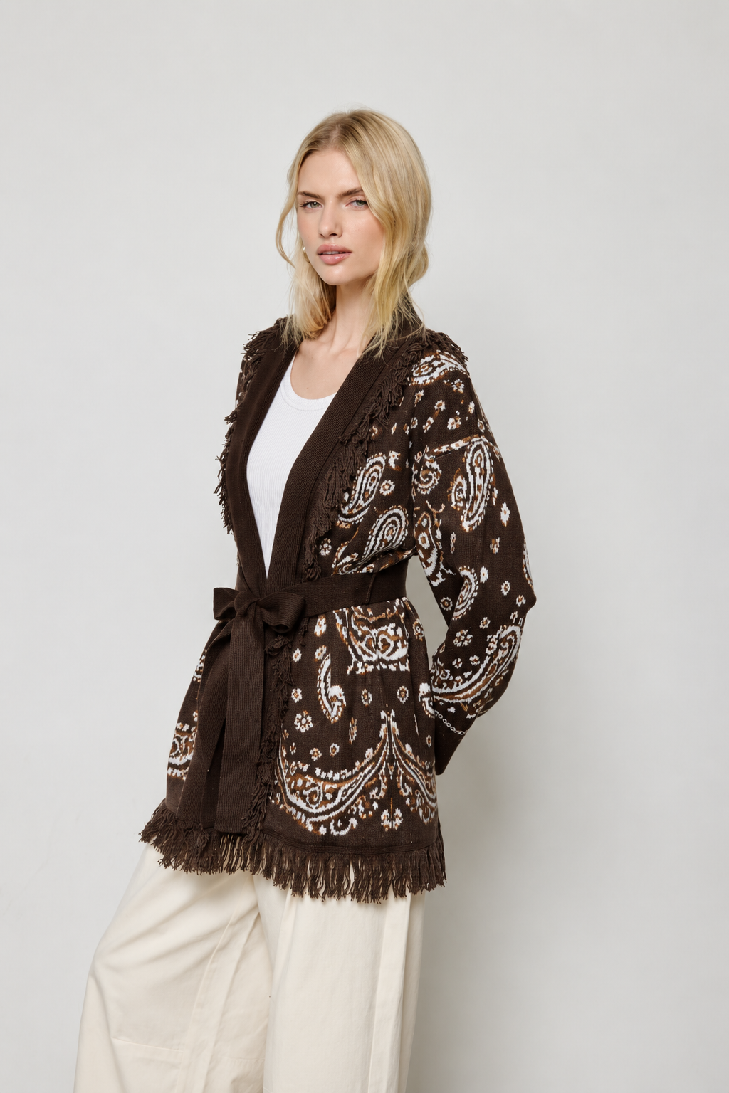 Boheme Paisley Wrap Cardigan - Brown