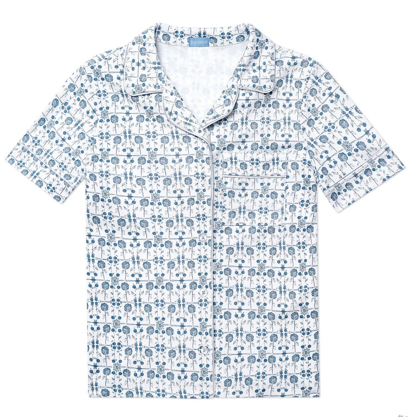 Hydrangeas Women’s Button Front Short Pajama Set Coastal Bloom - Joy Street