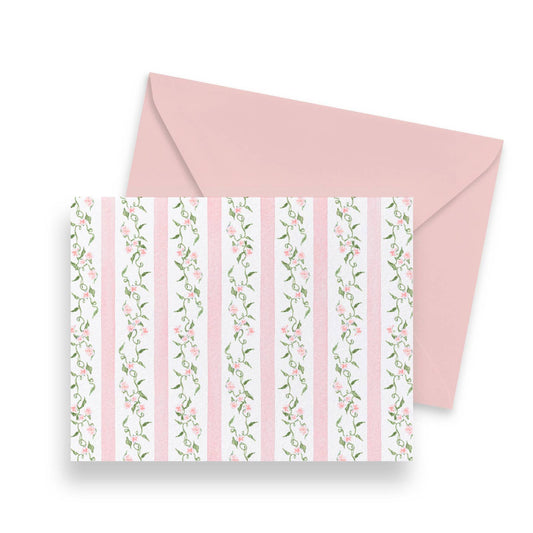 Pink Ditsy Floral Stripe Notecards - Set of 8